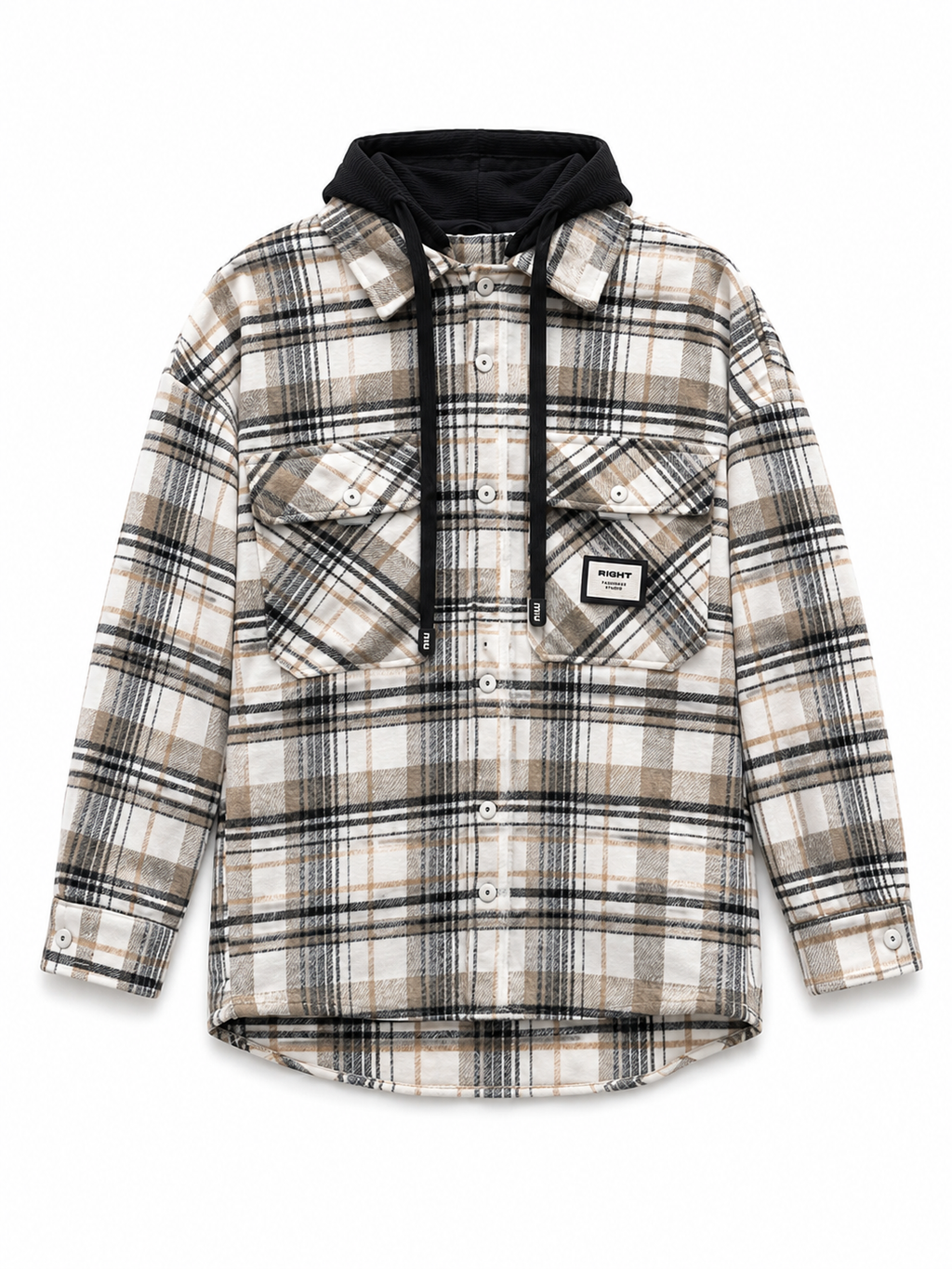 Check-pattern hooded jacket