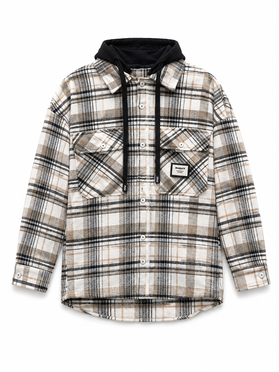 Check-pattern hooded jacket