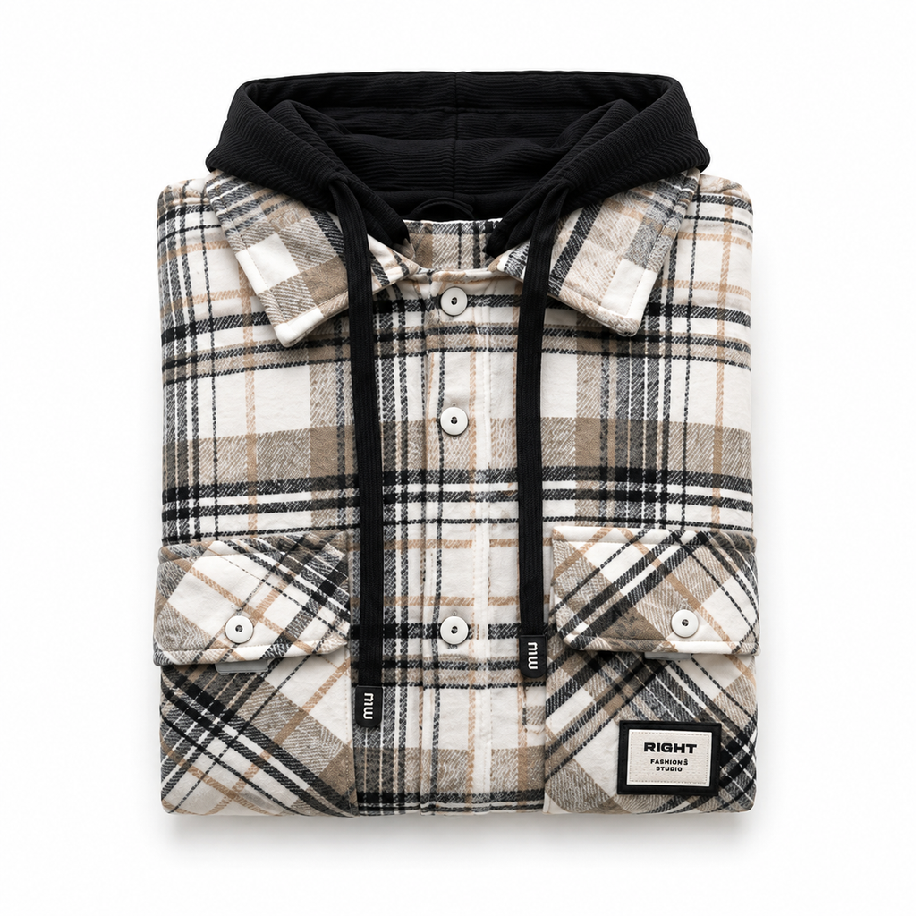 Check-pattern hooded jacket