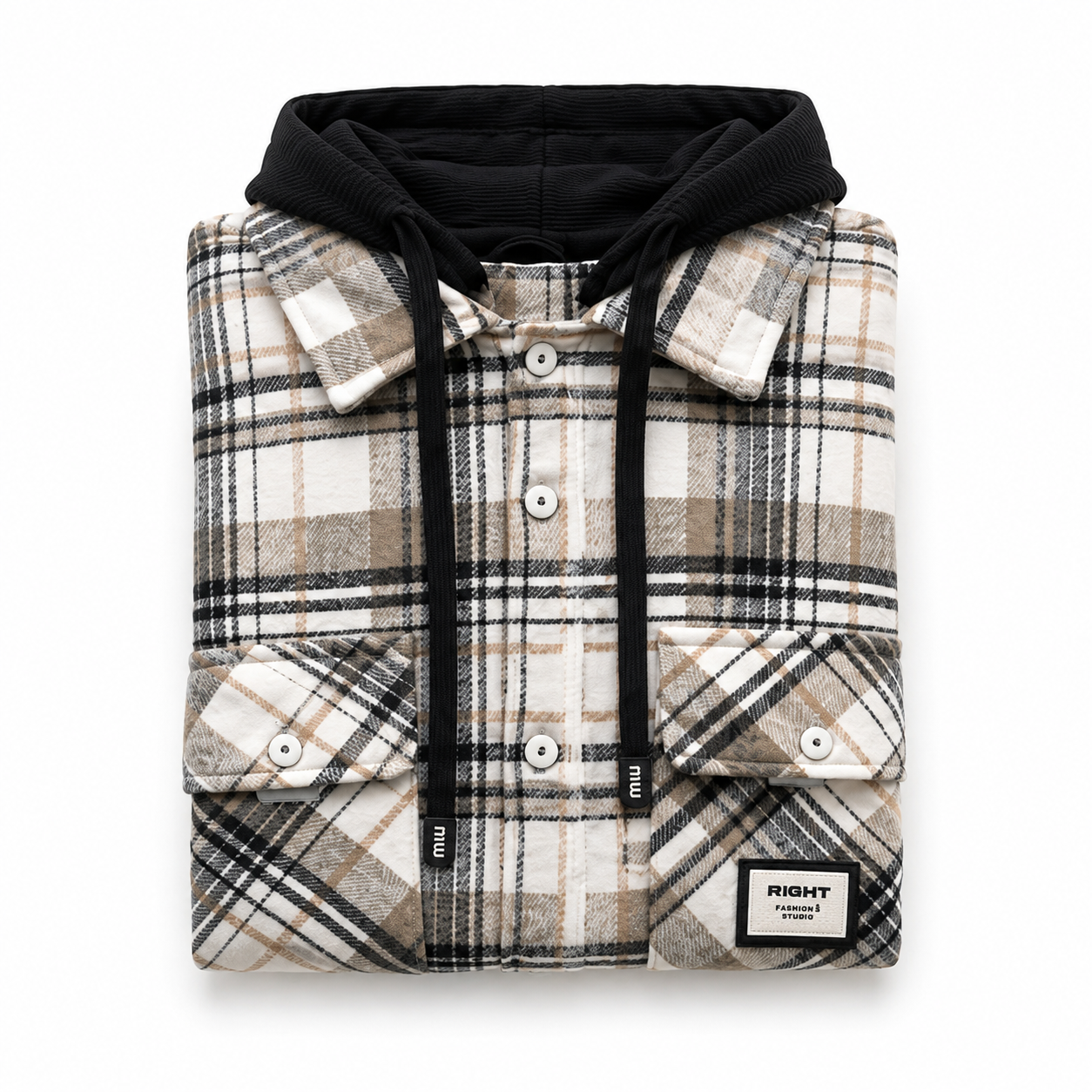 Check-pattern hooded jacket
