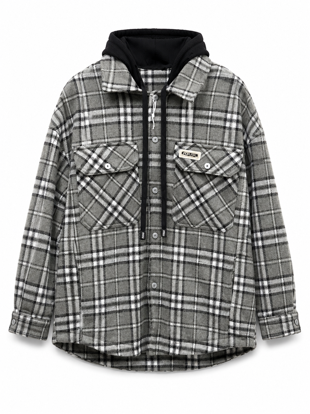 Check-pattern hooded jacket