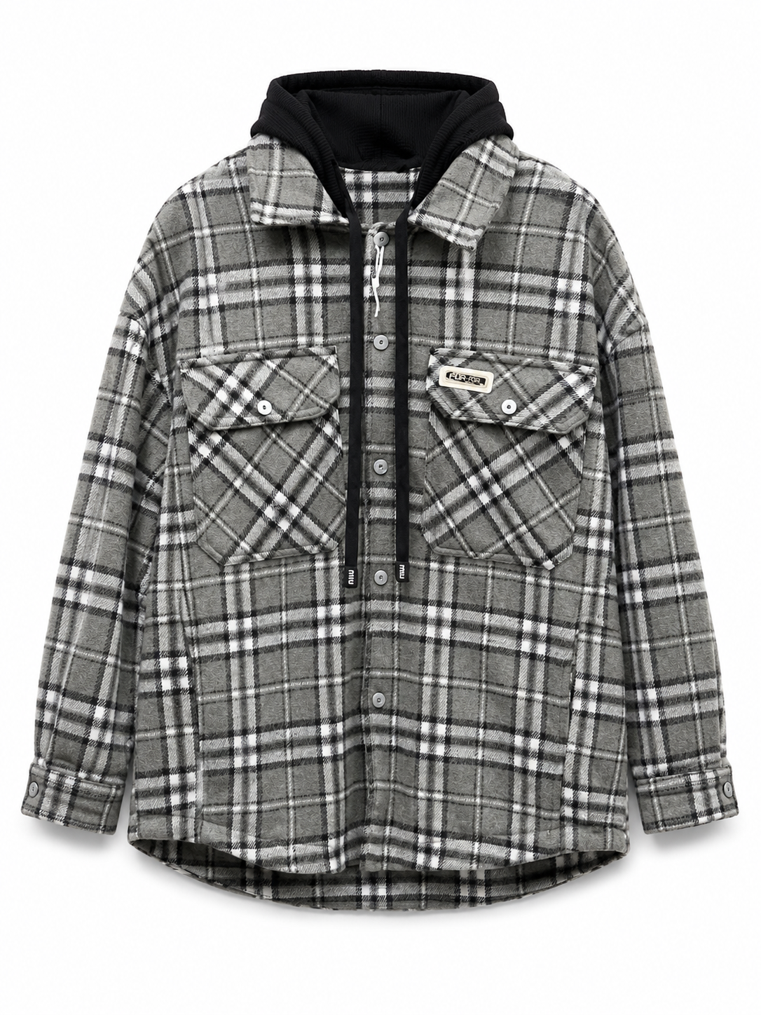 Check-pattern hooded jacket