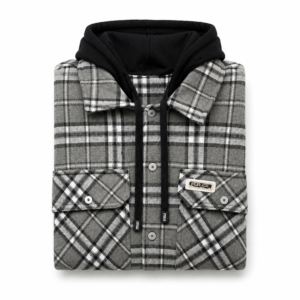Check-pattern hooded jacket