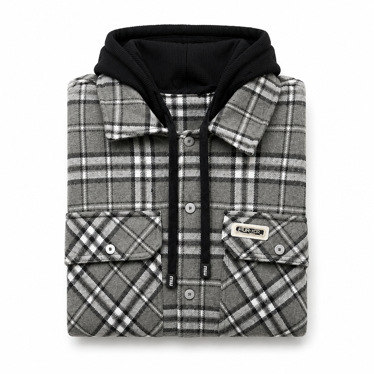 Check-pattern hooded jacket