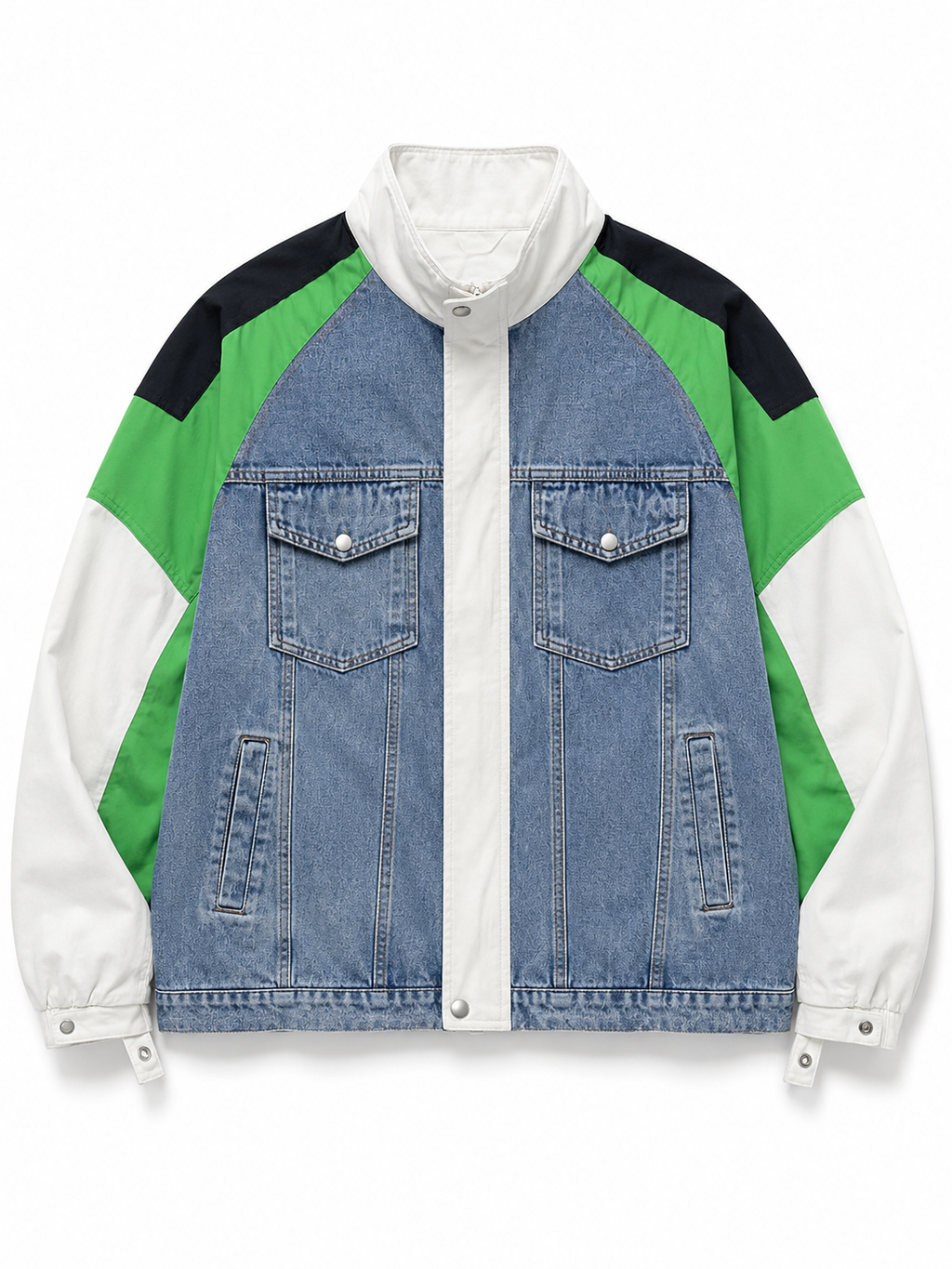 Sporty windbreaker with denim accents