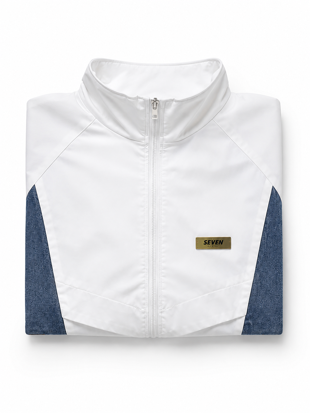 Sporty windbreaker with denim accents