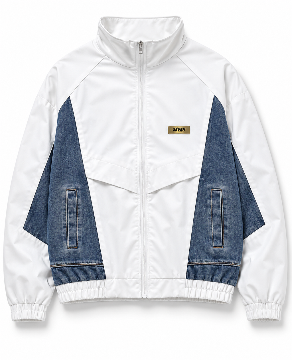 Sporty windbreaker with denim accents